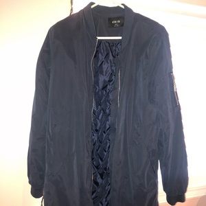 Navy Blue Longline Bomber Jacket